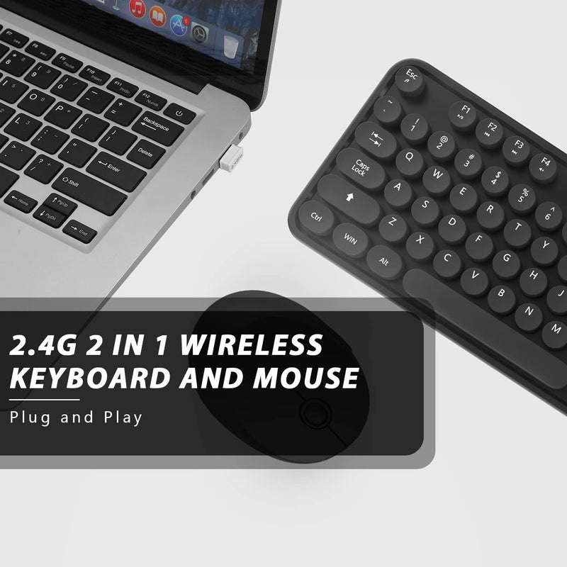 Kootop Wireless Keyboard and Mouse, Cute Black Keyboard and Mouse, 2.4G Wireless Keyboard with Retro Round Keycap for PC, Mac, Laptop,Tablet,Computer Windows (Black) - Image 5